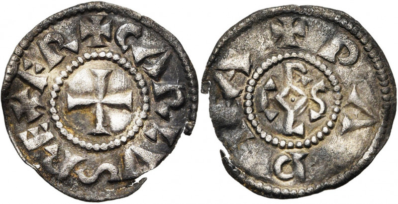 CAROLINGIENS, Charlemagne (768-814), AR denier, 793/794-812, Pavie. D/ + CARLVS ...