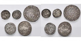 ALLEMAGNE, TREVES, lot de 5 p.: Baudouin de Luxembourg (1307-1354), double Pfennig (2, Noss 6 et 11); Kuno II von Falkenstein (1362-1388), Weisspfenni...