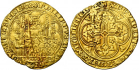 FRANCE, Royaume, Philippe VI de Valois (1328-1350), AV écu d''or à la chaise, 1e émission (janvier 1337). D/ Le roi assis dans une stalle gothique, te...