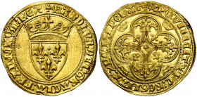 FRANCE, Royaume, Charles VI (1380-1422), AV écu d''or à la couronne, 3e émission (septembre 1389), point 5e, Toulouse. D/ Ecu de France couronné. R/ C...