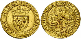 FRANCE, Royaume, Charles VI (1380-1422), AV écu d''or à la couronne, 3e émission (septembre 1389), point 9e, La Rochelle. D/ Ecu de France couronné. R...