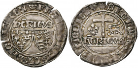FRANCE, Royaume, Henri VI d''Angleterre (1422-1453), billon blanc aux écus, novembre 1422, Paris (couronne initiale). D/ Ecus accostés de France et de...