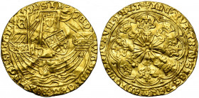 GRANDE-BRETAGNE, Edouard IV, 1er règne (1461-1470), AV ryal (rose-noble), 1466-1469, Londres. Light coinage. Différent: couronne. D/ Le roi deb. de f....