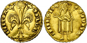 ITALIE, FLORENCE, République (1189-1532), AV fiorino d''oro, 1333, 2e semestre. Différent: bannière à la croix (Lapo di Niccolo). D/ + FLOR-ENTIA Lis ...