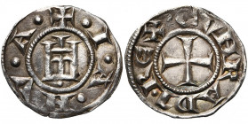 ITALIE, GENES, République (1139-1339), AR grosso (4 denari). Au nom de Conrad. D/ +·I·A·NV·A· Castel. En dessous, globule. R/ CVNRADI· REX· Croix. Lun...