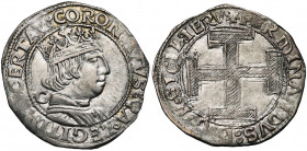 ITALIE, NAPLES, Ferdinand Ier d''Aragon (1458-1494), AR coronato, 1472-1488. D/ B. couronné à d. A g., C. R/ Croix potencée. M.E.C. XIV, 983; P.& R. 1...
