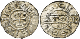 NEDERLAND, FRIESLAND, Graafschap, Egbert I (1038/1039-ca. 1050), AR denarius, Dokkum. Vz/ + ECBERTVS Kruis met vier punten in de hoeken. Kz/ •OTΛ• tu...
