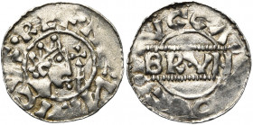 NEDERLAND, FRIESLAND, Graafschap, Bruno III (1050-1057), AR denarius, Dokkum. Vz/ Gekroond hoofd naar r., met daarvoor een scepter. Kz/ In het midden ...