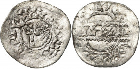 NEDERLAND, AR denarius. Imitatie van het Friese type van Bruno III (1050-1057). Vz/ Gekroond hoofd naar l., met daarvoor een kruisscepter. Kz/ In het ...