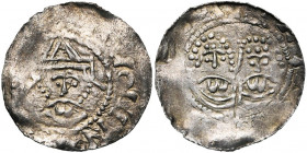 NEDERLAND, FRIESLAND, Graafschap, Egbert II (1068-1090), AR denarius. Imitatie. Vz/ Gekroond bb. v.v. Kz/ Bb. van Simon en Judas. Ilisch I, -; Dan. -....