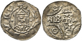 NEDERLAND, HOLLAND, Graafschap, Dirk IV (1039-1049), AR denarius, voor 1047, Rijnsburg. Naar Dortmunds, Keuls en Andernachs voorbeeld. Vz/ [+ R]INESBV...
