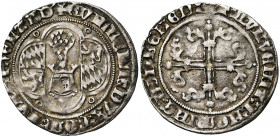 NEDERLAND, HOLLAND, Willem V van Beieren (1346-1389), AR gehelmde groot, emissie van 1378. Vz/ Helm tussen Hollands-Beiers wapen in vierpas. Kz/ Geblo...