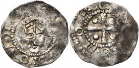 NEDERLAND, TIEL, keizerlijke munt, Koenraad II (1024-1039), AR denarius. Vz/ CVON[] (teruglopend) Gekroond hoofd v.v. Kz/ Kruis met in de hoeken vier ...