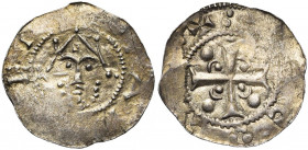NEDERLAND, TIEL (?), keizerlijke munt, Hendrik III (1036-1056) of Hendrik IV (1056-1106), AR denier. Vz/ Gekroond hoofd v.v. Kz/ Kruis met in elk kwar...