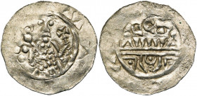 NEDERLAND, UTRECHT, Bisdom, Willem van Pont (1054-1076), AR denarius. Vz/ Bisschop met kruisscepter en kromstaf v.v. Links drie punten. Kz/ Stadsmuur ...