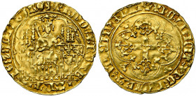 BRABANT, Duché, Philippe de Saint-Pol, duc (1427-1430), duc de Brabant et de Limbourg, AV écu d''or (klinkaert), 1429-1431, Louvain. D/ Le duc trônant...