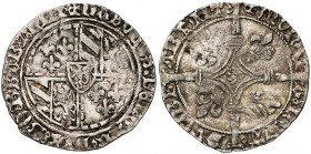 BRABANT, Duché, Charles le Téméraire (1467-1477), AR double gros vierlander, 1468-1474, Louvain. D/ Armes de Bourgogne en plein champ. R/ Croix longue...