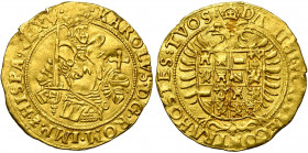 BRABANT, Duché, Charles Quint (1506-1555), AV réal d''or, s.d. (1546-1556), Anvers. Ponctuation par points. D/ L''empereur couronné de f., ten. l''épé...