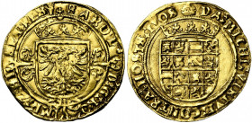 BRABANT, Duché, Charles Quint (1506-1555), AV demi-réal d''or, s.d. (1521-1552), Anvers. Ponctuation par croisettes. D/ Ecu impérial couronné, sur une...
