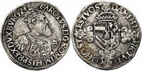 BRABANT, Duché, Charles Quint (1506-1555), AR florin Karolus d''argent, s.d. (1544-1548), Anvers. Premier type. D/ B. couronné et cuirassé de l''emper...