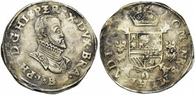 BRABANT, Duché, Philippe II (1555-1598), AR écu Philippe, 1592, Bruxelles. Avec B dans la date. D/ B. cuir. à d. R/ Ecu couronné avec écusson de Portu...