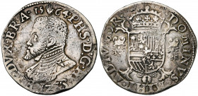 BRABANT, Duché, Philippe II (1555-1598), AR demi-écu Philippe, 1564, Anvers. D/ B. cuir. à g. La date au-dessus de la t. R/ Ecu couronné sur une croix...