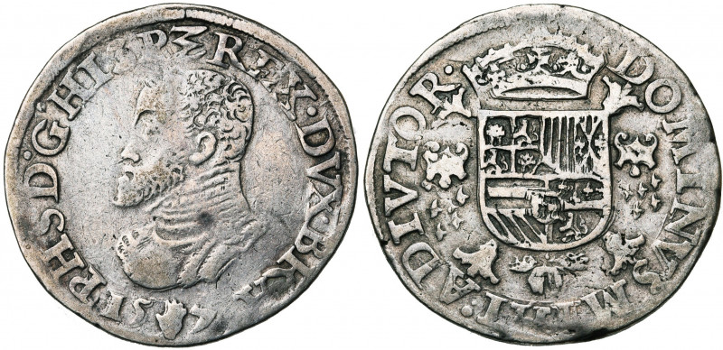 BRABANT, Duché, Philippe II (1555-1598), AR demi-écu Philippe, 157[5], Anvers. D...