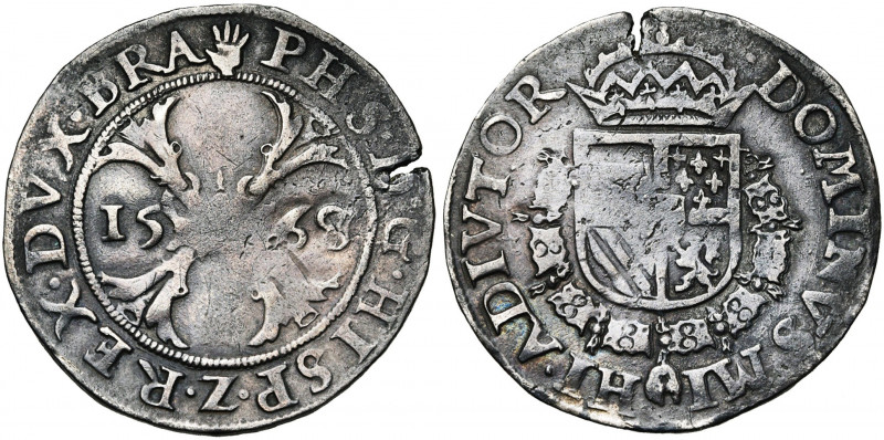 BRABANT, Duché, Philippe II (1555-1598), AR quart d''écu de Bourgogne, 1568 (sur...