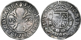 BRABANT, Duché, Philippe II (1555-1598), AR quart d''écu de Bourgogne, 1568 (sur 1567), Anvers. D/ Croix de Bourgogne, chargée d''un briquet, accostée...
