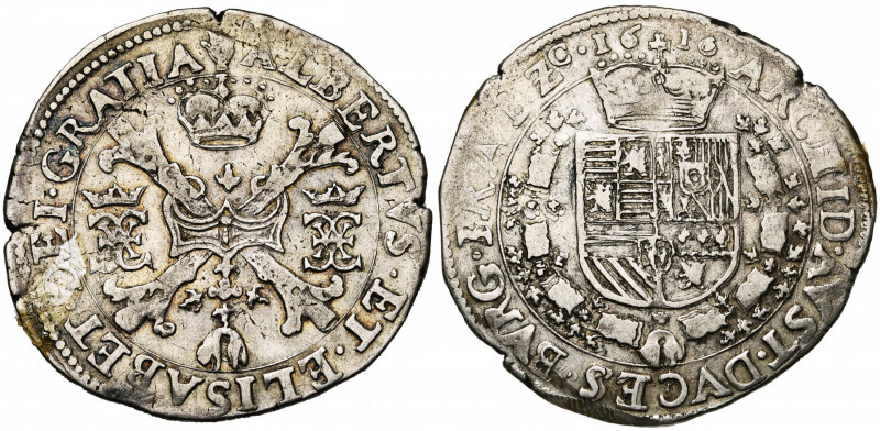 BRABANT, Duché, Albert et Isabelle (1598-1621), AR demi-patagon, 1616, Anvers. D...