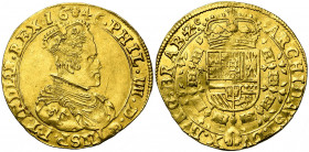 BRABANT, Duché, Philippe IV (1621-1665), AV double souverain, 1646, Anvers. Deuxième type. D/ B. couronné à d., au mince collet. R/ Ecu couronné, ento...