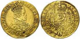 BRABANT, Duché, Philippe IV (1621-1665), AV double souverain, 1641, Bruxelles. Deuxième type. D/ B. couronné à d., au mince collet. R/ Ecu couronné, e...