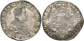 BRABANT, Duché, Philippe IV (1621-1665), AR ducaton, 1636, Anvers. Deuxième type. D/ B. dr. et cuir. à d. R/ Ecu couronné, tenu par deux lions. En des...