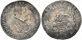 BRABANT, Duché, Philippe IV (1621-1665), AR ducaton, 1639, Anvers. Deuxième type. D/ B. dr. et cuir. à d. R/ Ecu couronné, tenu par deux lions. En des...