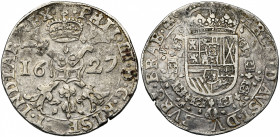 BRABANT, Duché, Philippe IV (1621-1665), AR patagon, 1627, Maastricht. D/ Croix de Bourgogne sous une couronne, portant le bijou de la Toison d''or. R...