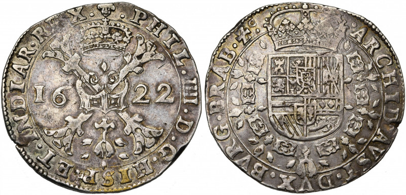 BRABANT, Duché, Philippe IV (1621-1665), AR patagon, 1622, Bruxelles. D/ Croix d...