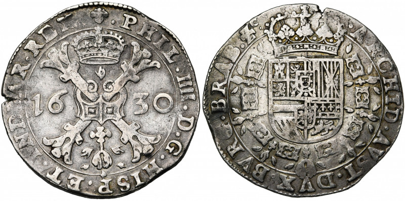 BRABANT, Duché, Philippe IV (1621-1665), AR patagon, 1630, Bruxelles. D/ Croix d...