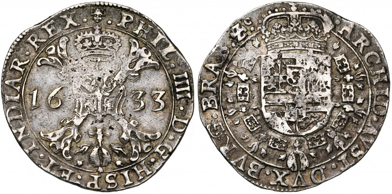 BRABANT, Duché, Philippe IV (1621-1665), AR demi-patagon, 1633, Bruxelles. D/ Cr...