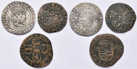 BRABANT, Duché, lot de 3 p.: Charles Quint, réal d''argent, s.d., Anvers; Albert et Isabelle, liard, 1614, Maastricht; Philippe IV, liard, 1643, Anver...