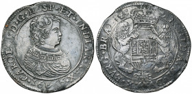 BRABANT, Duché, Charles II (1665-1700), AR ducaton, 1666, Anvers. Premier type. D/ B. enfantin à d. R/ Ecu couronné, tenu par deux lions, orné du bijo...