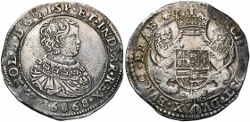 BRABANT, Duché, Charles II (1665-1700), AR ducaton, 1668, Anvers. Premier type. D/ B. enfantin à d. R/ Ecu couronné, tenu par deux lions, orné du bijo...