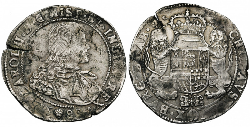 BRABANT, Duché, Charles II (1665-1700), AR ducaton, 1683, Bruxelles. Deuxième ty...