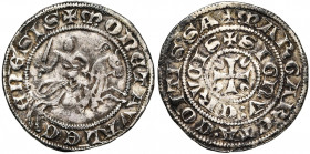 HAINAUT, Comté, Marguerite de Constantinople (1244-1280), AR double esterlin au chevalier, après janvier 1269, Valenciennes. Avec les N onciaux. D/ + ...