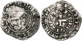 HAINAUT, Comté, Jean II d''Avesnes (1280-1304), AR demi-gros à l''écu (estallufrial de six deniers parisis), s.d. (1299), Valenciennes. D/ + MONETA V...