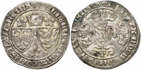 NAMUR, Comté, Guillaume II (1391-1418), AR double gros rozebeker, vers 1392-1393, Namur. D/ + GVILLELM: DEI: GRA: COMES: NAMVRCENS Deux écus accolés s...