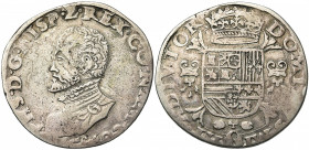 NAMUR, Comté, Philippe II (1555-1598), AR écu Philippe, 1592. D/ B. cuir. à g. R/ Ecu couronné sur une croix de Bourgogne, entre deux briquets, portan...