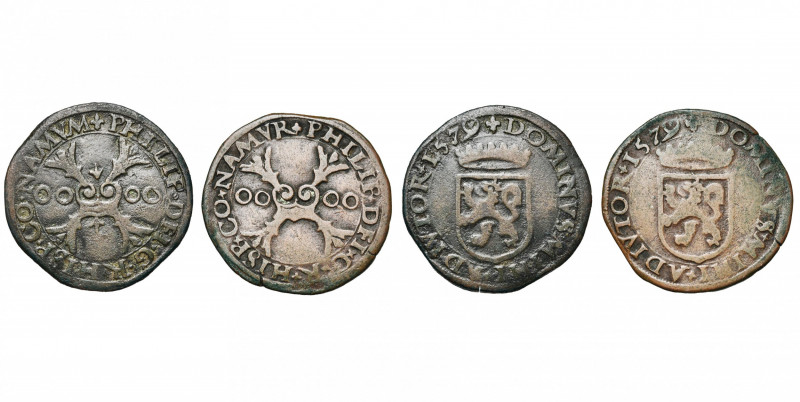 NAMUR, Comté, Philippe II (1555-1598), lot de 2 p.: double denier (8 mites), 157...