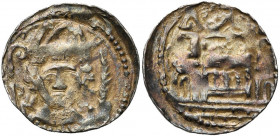 LIEGE, Principauté, Rodolphe de Zaeringen (1167-1191), AR denier, Maastricht. D/ RO-F- EPC B. mitré de f., ten. une crosse et une palme. R/ S M-AR Egl...