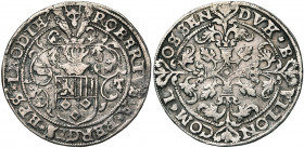 LIEGE, Principauté, Robert de Berghes (1557-1564), AR sprenger (5 patards), s.d. (1560). D/ L''écu épiscopal sous un heaume à cimier. R/ Croix longue ...