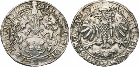 LIEGE, Principauté, Gérard de Groesbeeck (1564-1580), AR rixdaler, 1571, Hasselt. Au titre de Maximilien II de Habsbourg. D/ L''écu de l''évêque surmo...